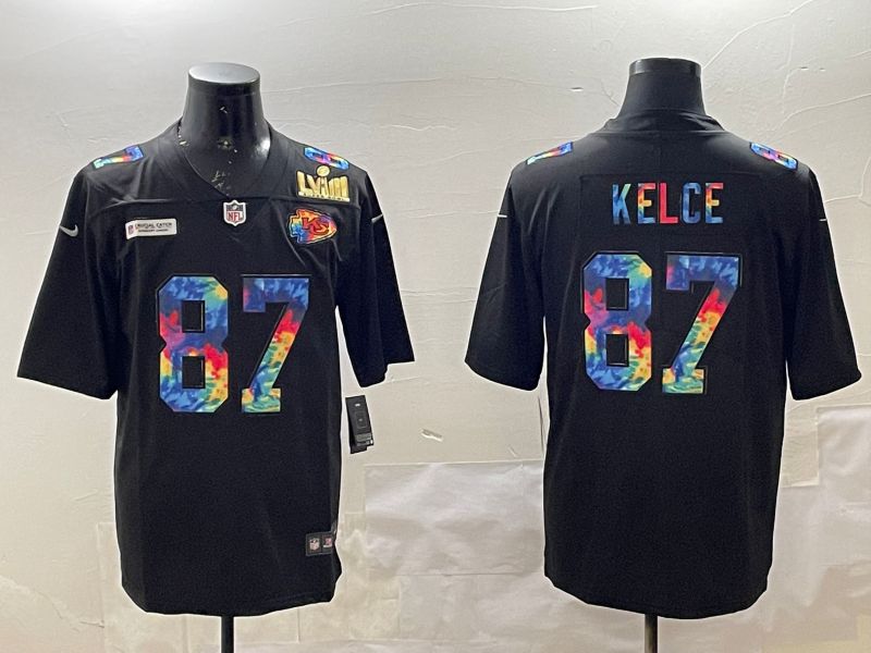 Men Kansas City Chiefs 87 Kelce Black Rainbow 2025 Nike Limited NFL Jersey style 2